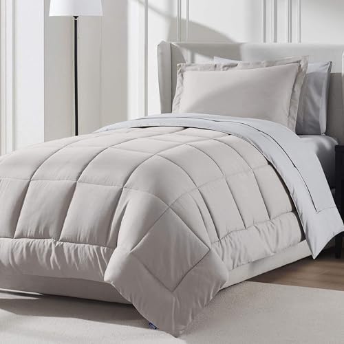 Nestl 7 Piece Twin Comforter Set – Linen Reversible Bed in a Bag – Complete Twin Size Bedding Set with Sheets, Set of 2 Cooling Pillows, Pillowcase and Sham