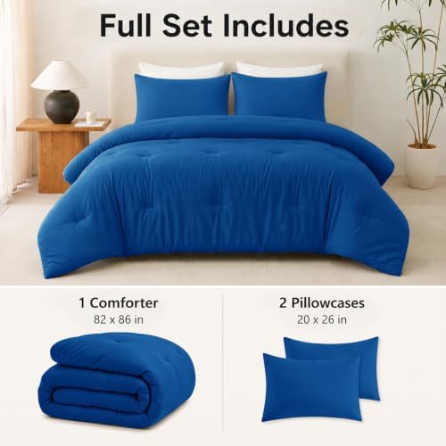 CozyLux Full Comforter Set, 3 Pieces Down Alternative Bedding, Classic Blue