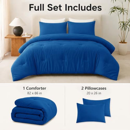 CozyLux Full Comforter Set, 3 Pieces Down Alternative Bedding, Classic Blue