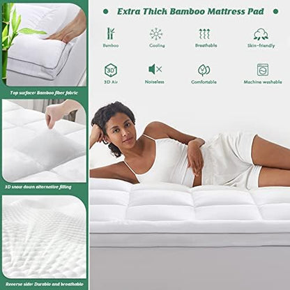 GRT King Pillowtop Mattress Topper, Rayon from Bamboo Mattress Cover Padded