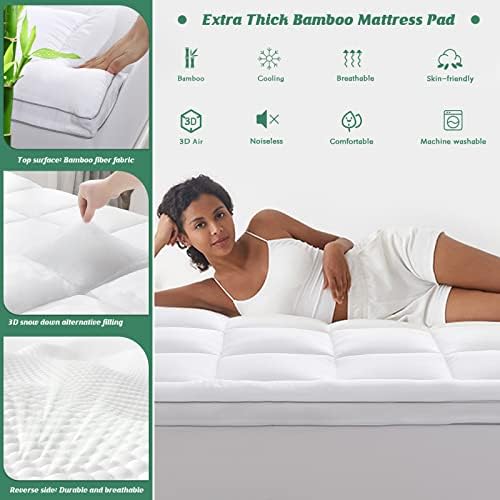 GRT Pillowtop Mattress Topper Twin XL Size, Rayon from Bamboo Mattress Cover Padded with 900gsm 3D Snow Down Alternative Filling, Extra Thick Mattress Pad Twin XL for Back Pain
