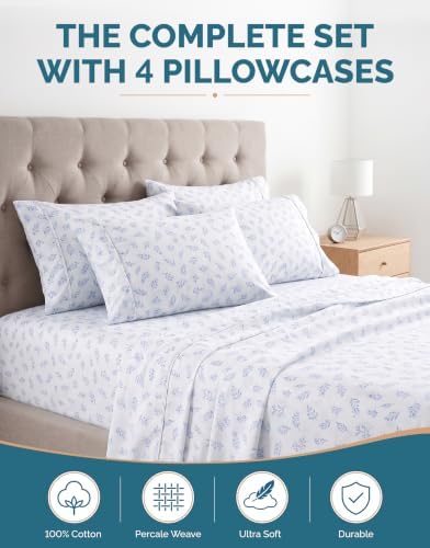 Casa Platino Split King Size Sheets – 100% Cotton Crisp Percale Weave Sheets Split King Size, Soft Cozy Feel with 4 Pillowcases, 15" Deep Pockets & Breathable Fabric for All Sleepers – Amethyst