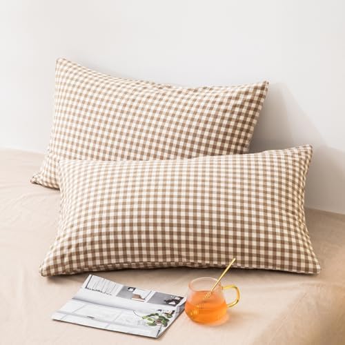 mixinni Tan Gingham Comforter Set King, Plaid Comforter Set 3 Pieces 1 Beige Grid Comfoter with 2 Pillow Cases for All Seasons, Soft Fluffy Modern Grid Pattern Printed Bedding-King Size