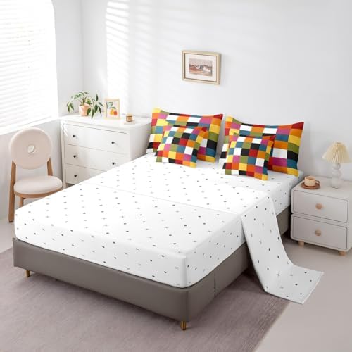 jejeloiu Classic Plaid Comforter Set with Sheets 7 Piece Twin Size