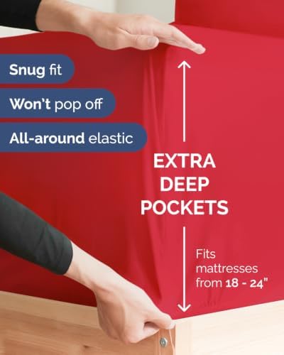 CGK Linens Extra Deep Flex Top Split Head King Fitted Sheet Only - Red