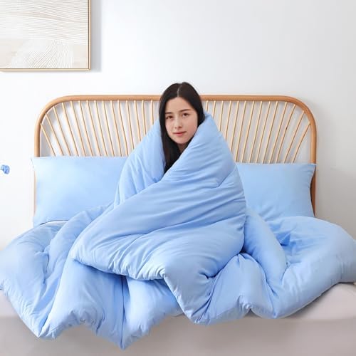 ROSGONIA King Size Comforter Set, Light Blue, 3 Pieces Soft Bedding Quilt