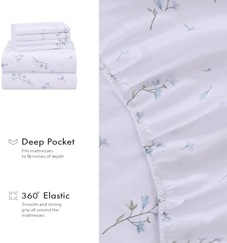 RUVANTI 100% Cotton Full Sheet Set, Percale Full Size Sheets, Burgeon