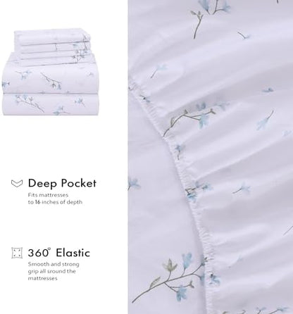RUVANTI 100% Cotton Full Sheet Set, Percale Full Size Sheets, Burgeon