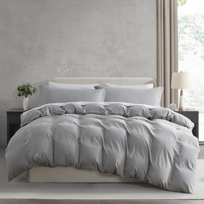 Hearth & Harbor Prewashed Queen Duvet Cover Set, Light Grey