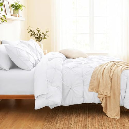 CozyLux Queen Comforter Set White, 7 Pieces Pintuck Bed in a Bag