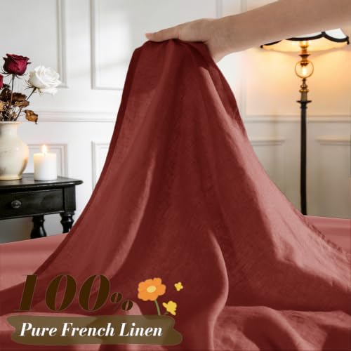 SONORO KATE 100% French Linen King Size Sheets Set,Natural Flax Bedding