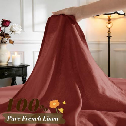 SONORO KATE 100% French Linen King Size Sheets Set,Natural Flax Bedding