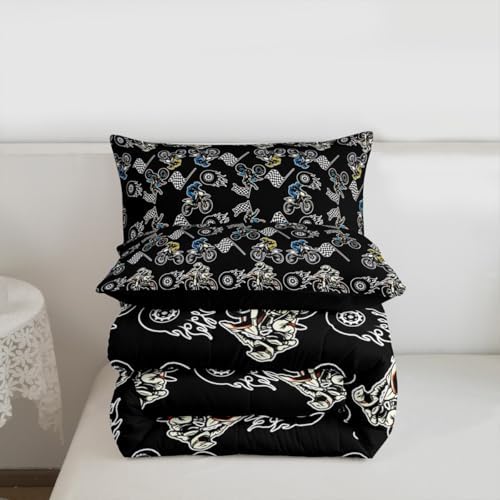 Feelyou Dirt Bike Bedding Set Soft for Boys Girls Full Size 3 Pcs