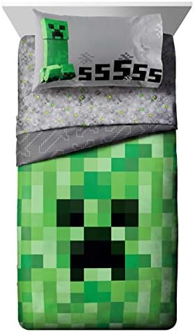 Jay Franco Minecraft Creeper 4 Piece Twin Bed-in-A-Bag Bedding Set with Bonus Tote