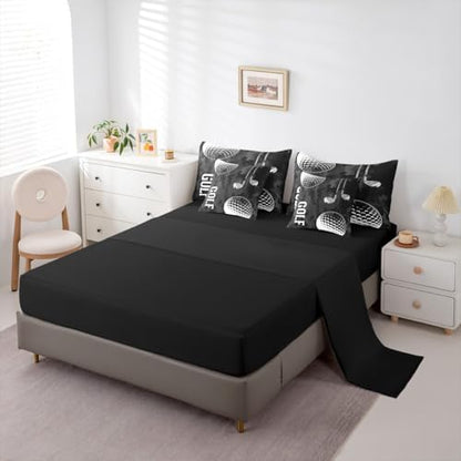 Erosebridal Boys Golf Bed in A Bag King 7 Pieces - Sports Decor Comforter Set with Sheets 3D Golf Printing Bed Sets for Teen Kids Winter Sports Games Bedding with Flat and Fitted Sheet