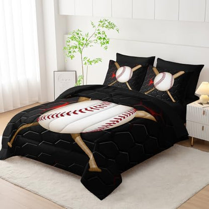 HOSIMA Teens 7Pcs Baseball King Comforter Set with Sheets Sports Bedding.