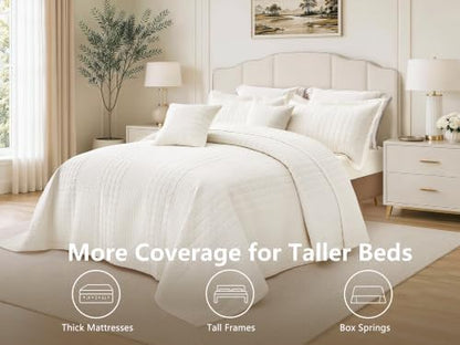 Oversized King Bedspreads 128x120, Grid Stitch, Cream