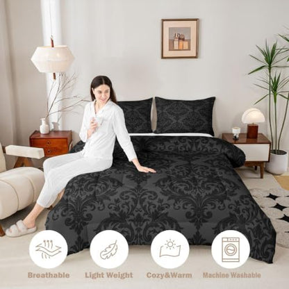 Feelyou Gothic Damask Comforter Set Queen Size Bedding Set
