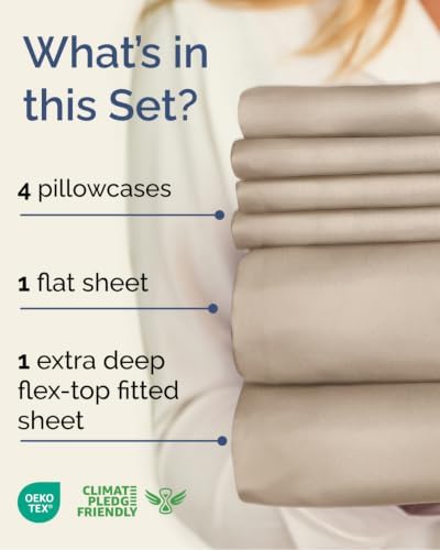 Flex Top Split Head King 6 Piece Sheet Set - Breathable & Cooling - Wheat