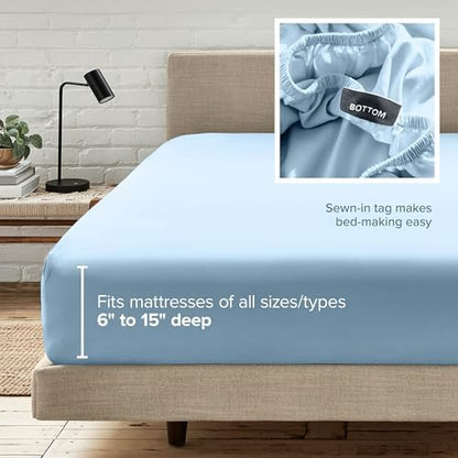 Bare Home King Fitted Sheet - 1800 Ultra-Soft (King, Light Blue)