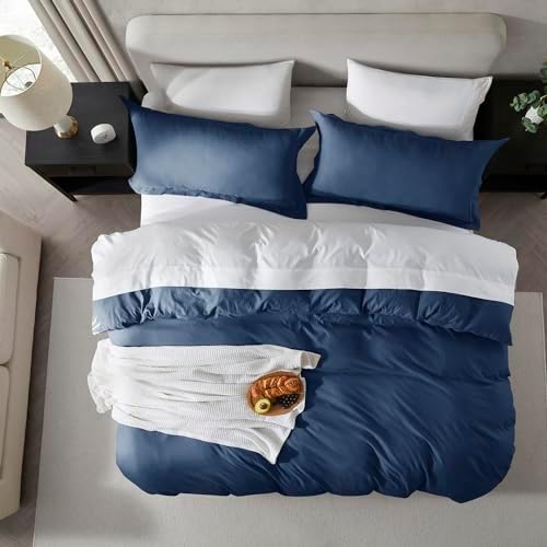 Hearth & Harbor Prewashed Full Duvet Cover Set, Navy Blue