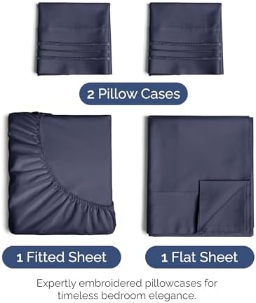 King Size 4 Piece Sheet Set - Ultra Soft & Cooling Sheets - Deep Slate Blue