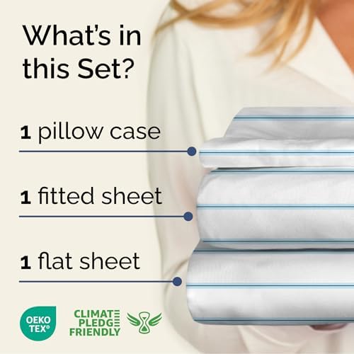 Twin 3 Piece Striped Sheet Set - Soft, Breathable & Cooling - Blue Stripe