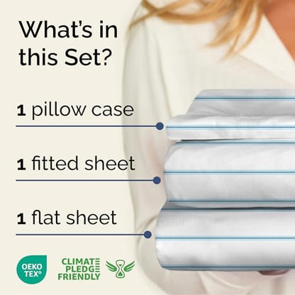 Twin 3 Piece Striped Sheet Set - Soft, Breathable & Cooling - Blue Stripe