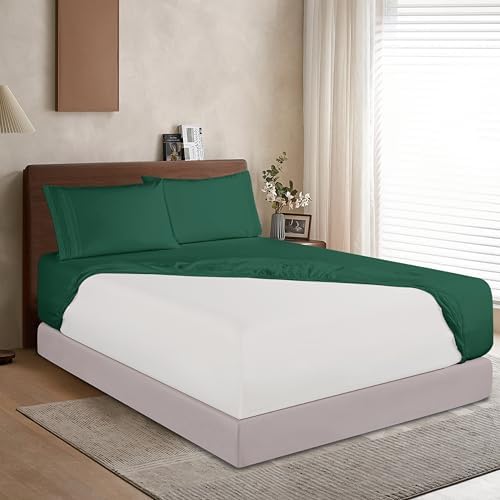Elegant Comfort 1500 Premium Hotel Quality 18-24 Inches Deep - Extra Deep Pocket Single Fitted Sheet for High Mattress, Luxury and Softest, Smart Pocket - Wrinkle Free, King, Hunter Green