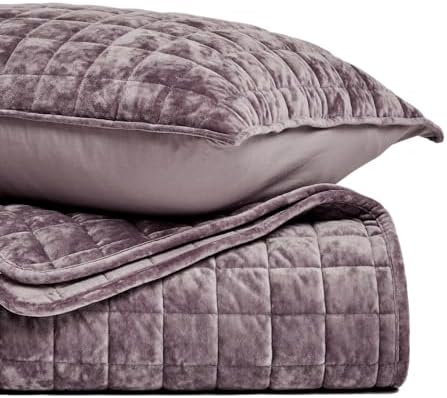 RECYCO Channel Box Stitch Velvet Quilt Set, Twin/Twin XL Size, Purple