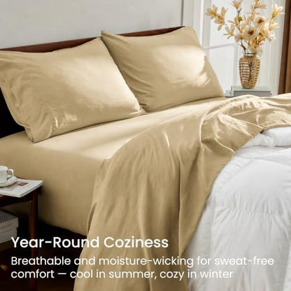 GOKOTTA 4 Piece King Size Sheet Set - Soft, Breathable & Cozy - Tan/Beige