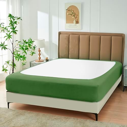 Box Spring Cover Queen Size-Sage Stretch Wrap Around 4 Sided Bed Skirt
