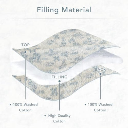 Lady Ann 100% Cotton Oversized King Bedspread 120x120, Light Blue Floral Pattern Printed Quilted Quilt Set with Scalloped Edge, 3 Pcs Extra Large Bed Bedding Set