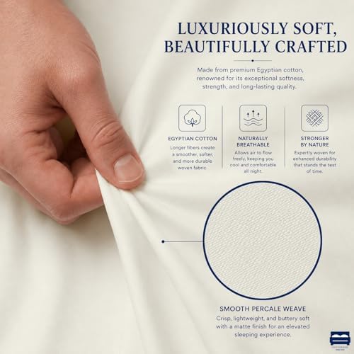 Cottingon 4 Piece King Sheets Fits 16" Deep, Egyptian Cotton, Ivory