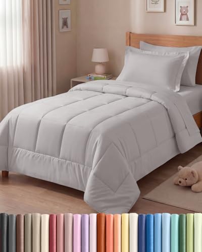 Twin Comforter Set - 5 Piece Bed in a Bag Twin Size Bed Set - Light Grey
