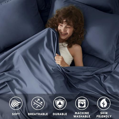 Full Size Bed Sheets - 6 Piece Soft Microfiber and Wrinkle Free Sheets - Easy Care, Extra Soft, Cooling Sheets - 1 Deep Pocket Fitted Sheet 1 Flat Sheet and 4 Pillowcases (Full Navy Blue)