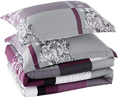SLEEPBELLA Comforter King Size, 600 Thread Count Cotton Grey Paisley & Purple Comforter Sets, Down Alternative Bedding Set 3Pcs(King, Purple Paisley)