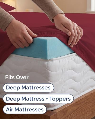 Extra Deep Twin XL Sheet Set - 3 Piece College Dorm Room - Burgundy