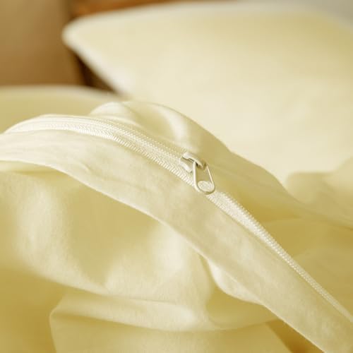 JIYUAN King Washed Cotton Duvet Cover Set, 3-Piece, Relaxed Linen Feel