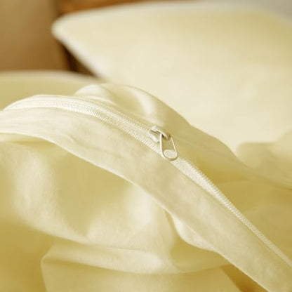 JIYUAN King Washed Cotton Duvet Cover Set, 3-Piece, Relaxed Linen Feel