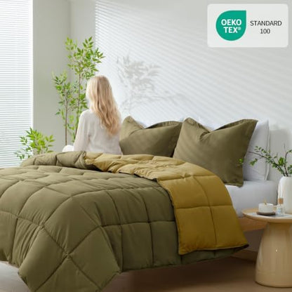 HIG 3pc Dark Olive King Size Bedding Comforter Set Duvet Insert Blanket
