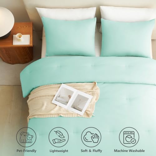 CozyLux Full Comforter Set, 3 Pieces Down Alternative Bedding, Mint Green