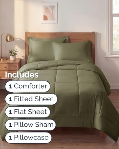 Twin XL Comforter Set - 5 Piece Bed in a Bag Twin XL Size - Sage Green