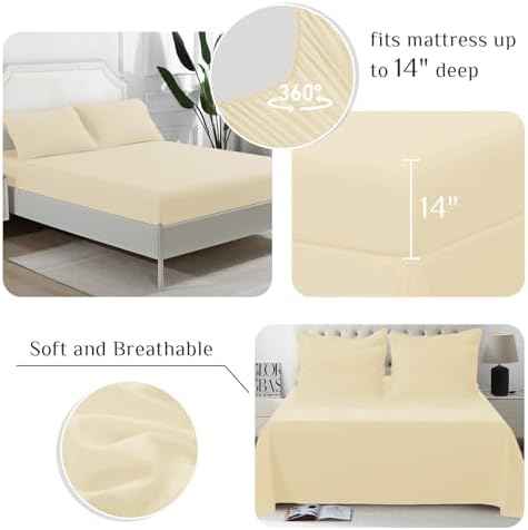 JOLLYVOGUE California King Comforter Set, Ultra-Soft Bed in a Bag Cal King Size 7 Pieces, Oeko-TEX Certified Bedding Set with Down Alternative Comforter, Sheets, Pillowcases & Shams, Light Yellow