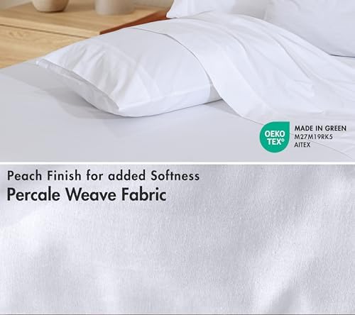 RUVANTI 100% Cotton California King Sheet Set, Percale Sheets, Bright White