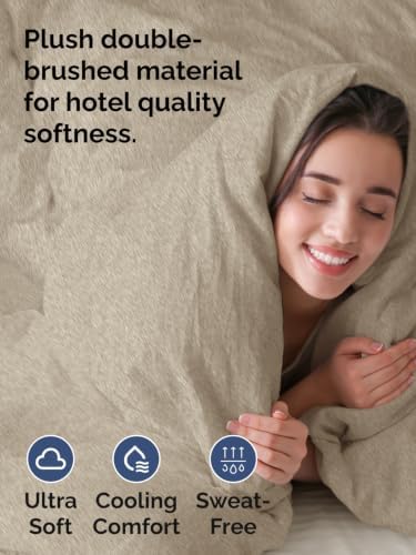 Duvet Cover Queen Size - 3 Piece with Zipper Closure - Heathered Beige