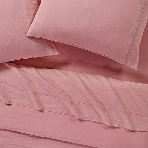 Sijo Stone Washed Organic French Linen Bed Sheet Set, GOTS Certified Organic, Best Cooling Linen Sheet Award by Sleep Foundation, 4 Piece - 2 Pillowcases, 1 Fitted and 1 Flat (Pink Clay, Cal King)