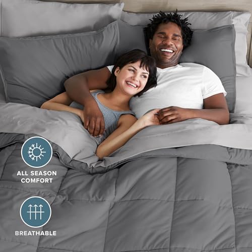 Bare Home Bed-in-A-Bag 7 Piece Comforter & Sheet Set - California King - Goose Down Alternative - Ultra-Soft 1800 Premium Bed Set (Cal King, Grey/Light Grey)