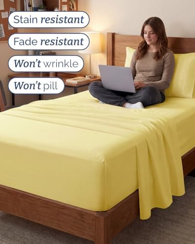 Extra Deep Twin XL Sheet Set - 3 Piece College Dorm Room - Yellow