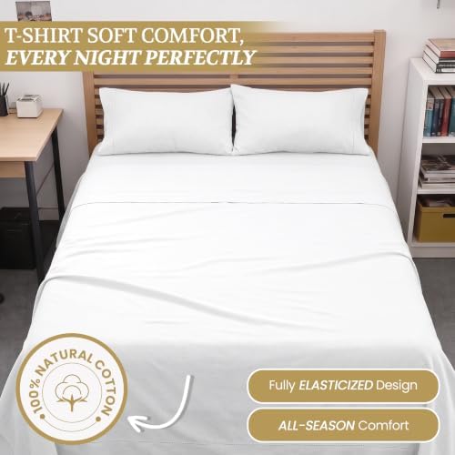 Full XL 100% Cotton Jersey Knit Sheet Set, 4PC, 15" Deep Pocket, White